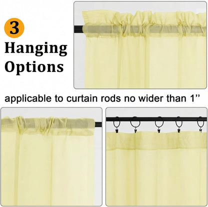Gwine Light Yellow Sheer Curtains 84 Inches Long 2 Panels Set for Living Room, Rod Pocket Voile Bedroom Curtains, Light Filtering Solid Window Sheer Panels, Each 42Wx84L