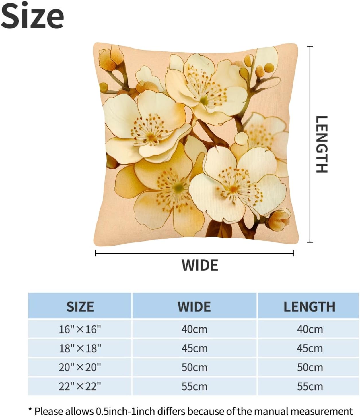 Flowers Light Yellow Petals Pattern，Pillow Covers Decorative Cushion Cover Throw Printed Pillow Case 22 x 22inch,Light Yellow (2pcs)