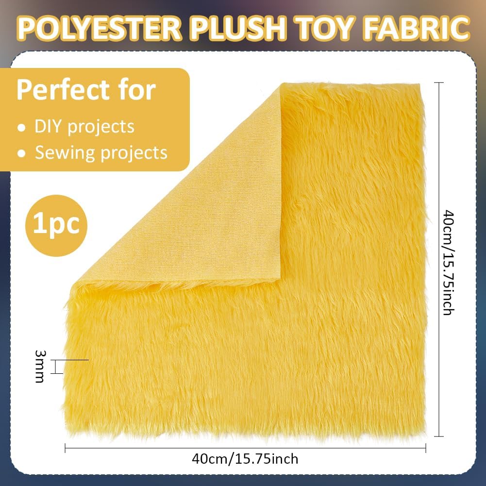 BENECREAT 15.75x15.75 Inch Faux Fur Fabric, Yellow Fur Fabric, Fur Ribbon Faux Mohair Fabric Fur Cloth for Cosplay Craft DIY Costumes Decoration