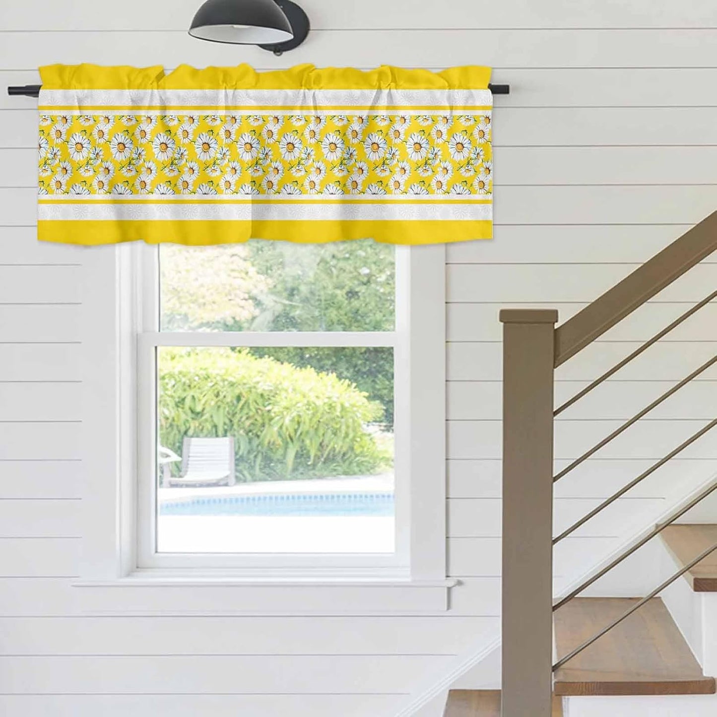 Yellow Daisy Valance Curtains Kitchen Curtain for Windows Valance Farmhouse Floral Yellow Striped Sheer Curtains Privacy Bedroom Curtain Topper for Living Room Home Decor 42x12in