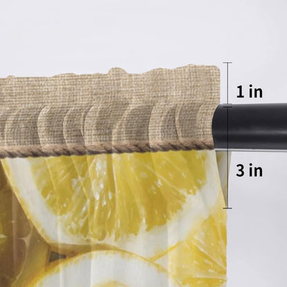 Farmhouse Lemons Sheer Curtains Valances for Windows Summer Country Yellow Fruits on Linen Chiffon Kitchen Valances for Cafe, Voile Window Treatments Curtains for Living Room Bedroom, 54"x18"