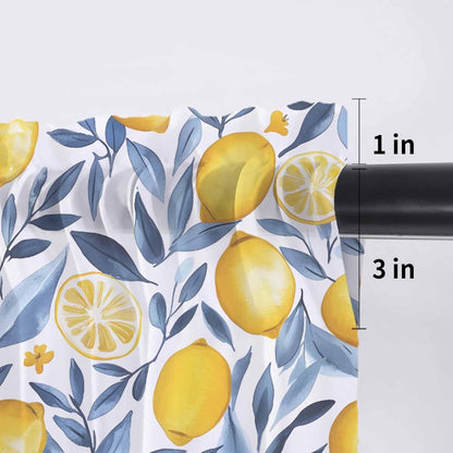 Yellow Lemon Valance Curtains for Kitchen/Living Room/Bathroom/Bedroom Window, Blue Flower Leaves Spring Summer Plant Rod Pocket Small Topper Half Short Window Curtains Voile Sheer Scarf, 54"x18"