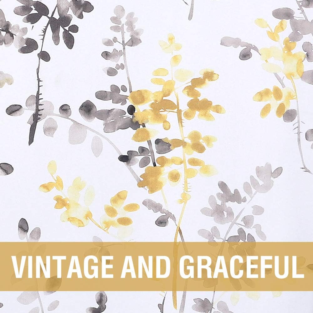 H.VERSAILTEX Valance for Kitchen Windows/Bathroom/Living Room/Bedroom Blackout Window Valance Thermal Insulated Rod Pocket Valance Curtains, 52" W x 18" L, 1 Panel, Floral Pattern in Grey and Yellow