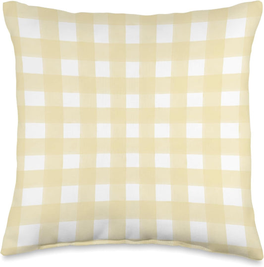 Light Yellow Gingham Check Throw Pillow