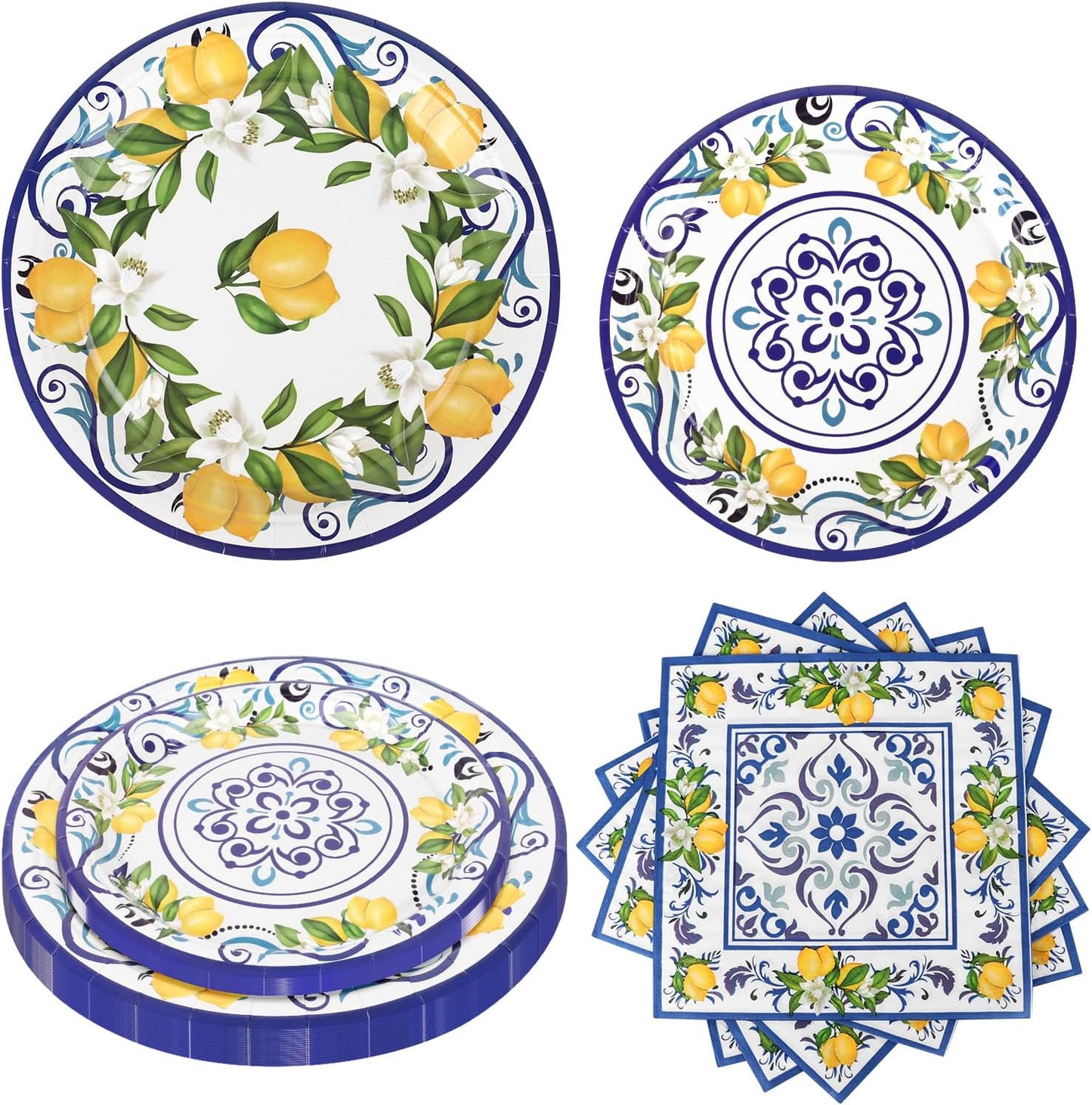 108Pcs Lemon Party Plates Supplies Disposable Lemon Paper Plate and Napkins for Summer Party Yellow Lemons Party Plates Supplies for Kids Birthday Baby Shower, Serves 36