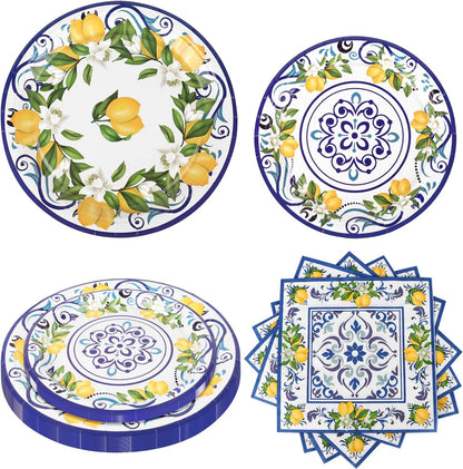 108Pcs Lemon Party Plates Supplies Disposable Lemon Paper Plate and Napkins for Summer Party Yellow Lemons Party Plates Supplies for Kids Birthday Baby Shower, Serves 36