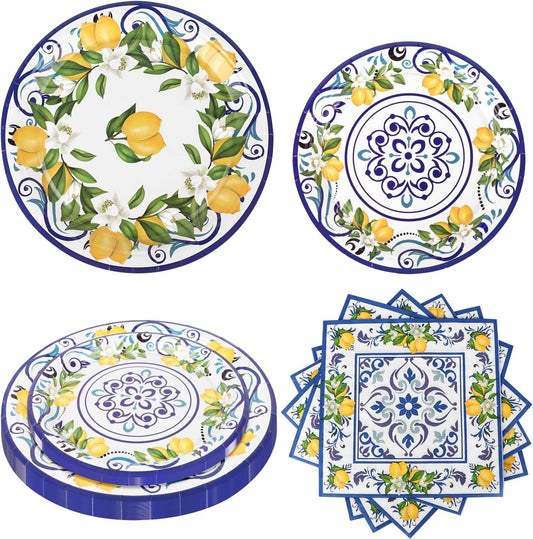 108Pcs Lemon Party Plates Supplies Disposable Lemon Paper Plate and Napkins for Summer Party Yellow Lemons Party Plates Supplies for Kids Birthday Baby Shower, Serves 36