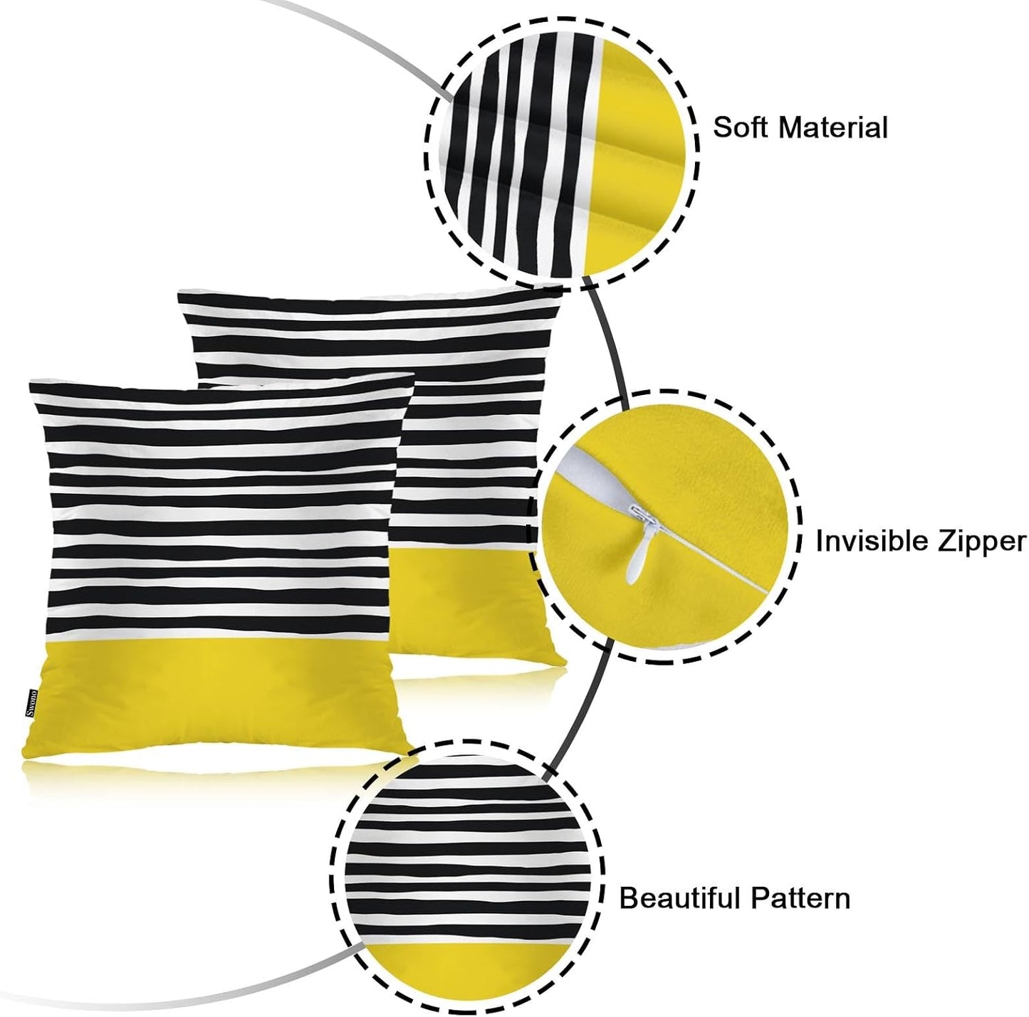 Swono Abstract Black Yellow Home Decorative Throw Pillows Covers 18"X18" Set of 2 Outdoor Pillowcase for Livingroom Bedroom, Modern Black Stripes Yellow Block Boho Pillow Cushion Covers for Man Woman
