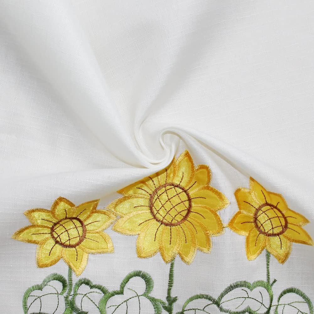 All American Collection Modern Contemporary 3pc Embroidered Home Kitchen Window Treatment Curtain Set (Swag Valance, Yellow Sunflower)