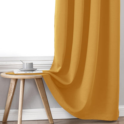 ChrisDowa 100% Blackout Curtains for Bedroom 72 Inches Long 2 Panels Set | 2 Thick Layers Total Light Blocking Thermal Insulated Grommet Window Curtains for Living Room, Mustard Yellow, 52 x 72 Inch