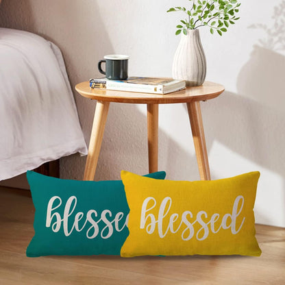 ULOVE LOVE YOURSELF Blessed Lumbar Throw Pillow Covers Farmhouse Rustic Decorative Rectangular/Waist Pillowcases 12 x 20 Inch Front/Porch Decor Cushion Covers Housewarming Gifts (Yellow)