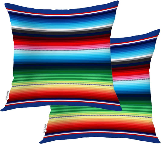 Mexican Colorful Pillow Covers, Stripes Pattern Party Decor Ethnic Mexican Fabric Square 18 x 18 Inches Decorative Throw Pillow Covers Cotton Cushion for Sofa Bedroom Car, Yellow, Set of 2