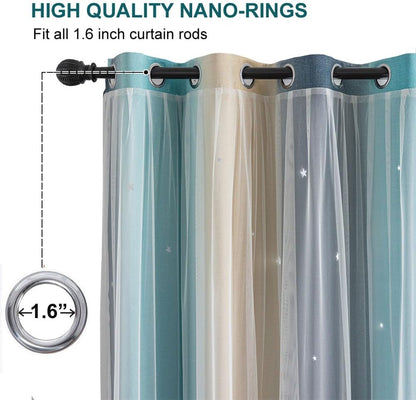 Star Girl and Kids Curtains for Bedroom Rainbow Ombre Double Layer Cute Shot Nursery Darkening Grommet Princess Room Décor 2 Panels Living Room Window Curtain (Yellow-Blue, 52W x 63L)
