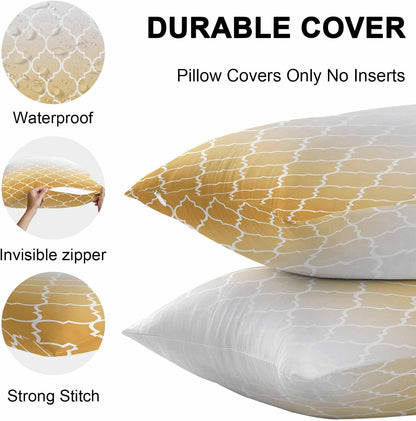 Outdoor Pillow Covers Waterproof Pillow Cases Protector Yellow Gradient Moroccan Pattern Pillowcase Pack of 2 White Stripes Buffalo Check Throw Cushion Case for Pation Furniture,Couch,Sofa,16X16IN