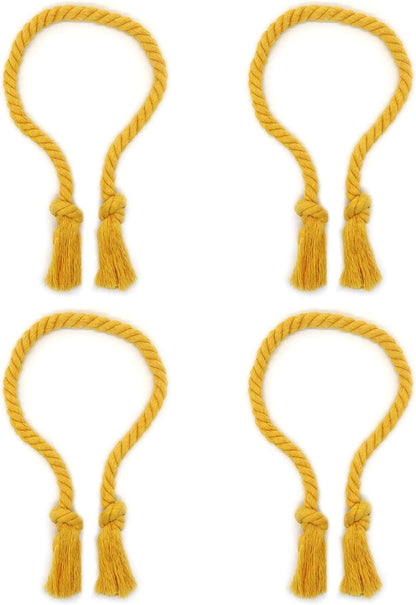 8 Pack Outdoor Curtain Tiebacks Rope, Natural Cotton Curtain Holders, Village Rural Rustic Curtain Holdbacks, Farmhouse Nautical Curtain Rope Tie Back for Drapery Patio, (Yellow)