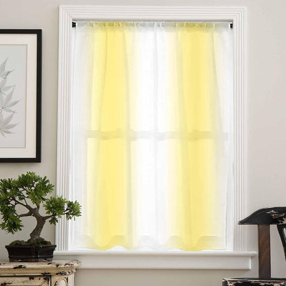 Lemon Yellow Ombre Sheer Curtains 45 Inches Long for Living Room/Bedroom, Gradient Yellow and White Rod Pocket Voile Kitchen Curtains & Drapes Window Treatment 1 Panel, 52" W x 45" L