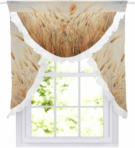 Wild Plant Swag Waterfall Valances for Living Room Bedroom Kitchen Windows, Vintage Botanical Leaves Yellow Semi-Sheer Rod Pocket Curtains Light-Filtering Drape with Lace Decorations, 39.4" Wx41.3 L