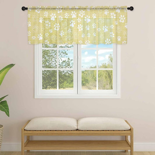 Lemon Yellow Dog Paw Sheer Curtains Valances for Windows Modern Geometric Abstract Aesthetics Chiffon Kitchen Valances for Cafe, Voile Window Treatments Curtains for Living Room Bedroom, 54"x18"