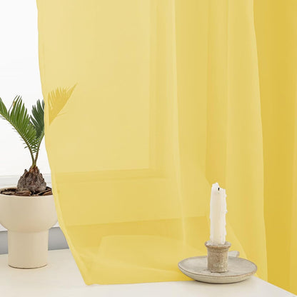 Sheer Curtains 54 Inches Long 2 Panels, Rod Pocket Short Curtain for Kitchen, Bedroom, Cafe Window(Yellow 38" W x 54" L)