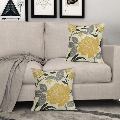 Kawani Grey and Yellow Flower Pillow Covers 20x20 Set of 2 Mustard Yellow Case Soft Decorative Spring Outdoor Cotton Linen Leaf Pillowcases Decor Gifts for Home Patio Couch Sofa (TPC-23042406)