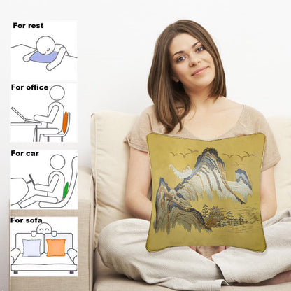 ELANE Ruffle Embroidered Decorative Pillow Covers, Floral Designs 18x18 Inch for Couch, Sofa, Bed (Yellow Landscapes)