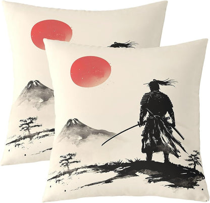 jejeloiu Samurai Throw Pillow Covers 22"x22" 1Pcs Fuji Mountain Pattern Cushion Cover for Sofa Sunset Nature Pattern Decorative Pillow Case Pillowcase Japanese-Style Outdoor Pillows Covers
