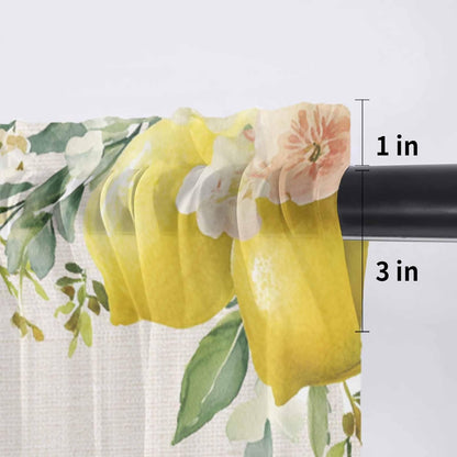 Country Sheer Curtain 18 Inch Long Welcome Yellow Lemon Farm Linen Texture Light Filtering Rod Pocket Voile Curtain Valance for Bedroom Kitchen Cafe Window 54" W x 18" L