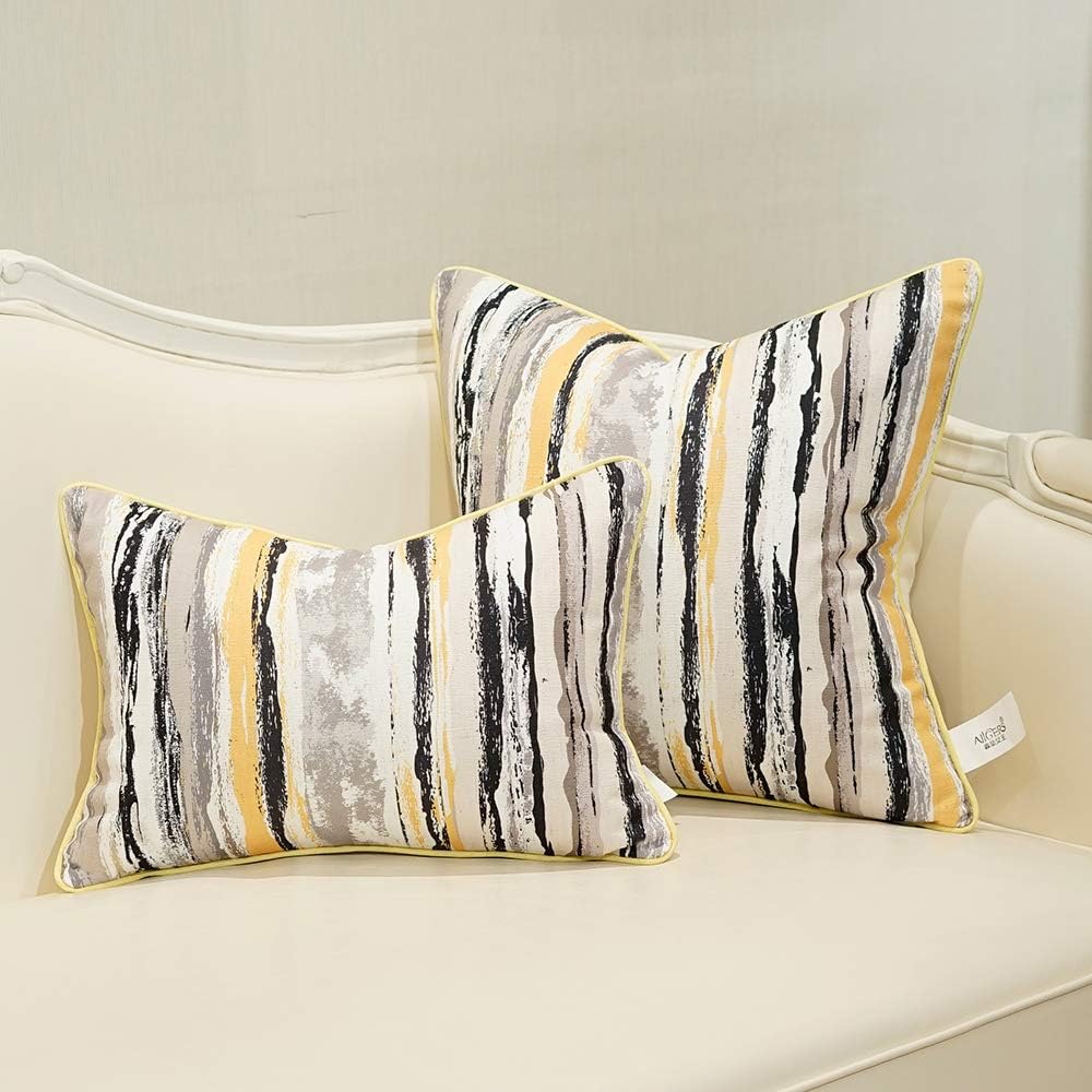 Avigers Square Cushion Covers High Precision Jacquard Modern Yellow White Black Gray Striped Patchwork Throw Pillow Case Shell for Couch Sofa Home Decoration 18 X 18 Inches