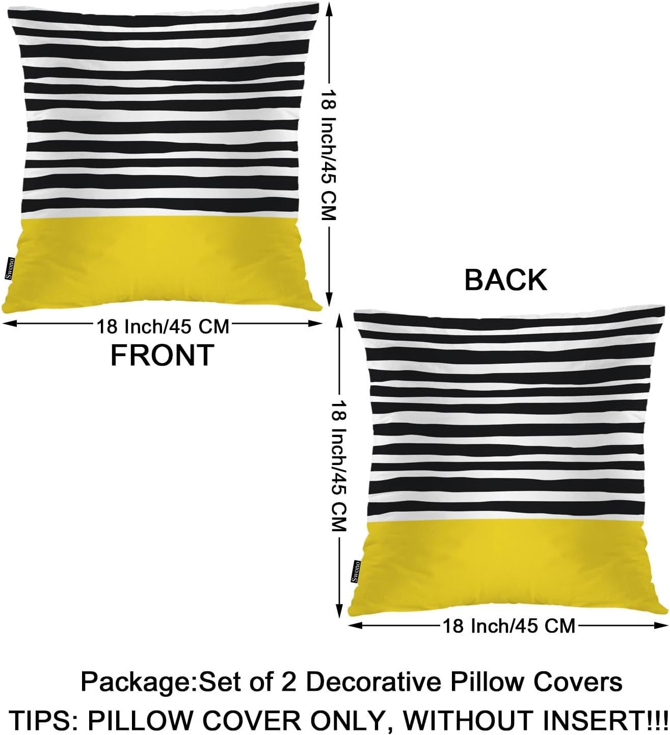 Swono Abstract Black Yellow Home Decorative Throw Pillows Covers 18"X18" Set of 2 Outdoor Pillowcase for Livingroom Bedroom, Modern Black Stripes Yellow Block Boho Pillow Cushion Covers for Man Woman