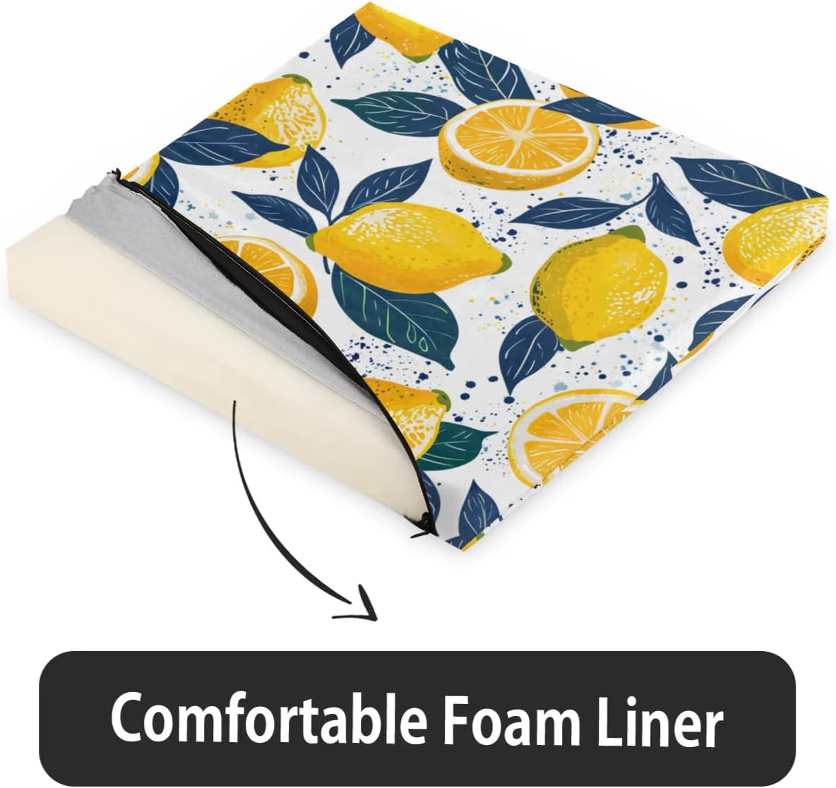 Lemon Fruit Leaf Chair Cushions for Kitchen Dining, Indoor/Outdoor Reversible Seat Cushion Cover with Removable, Decor Seat Chair Pads with Memory Foam