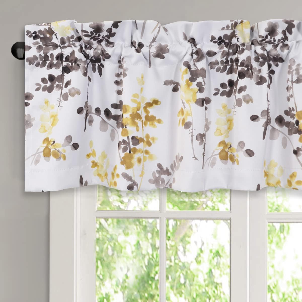 H.VERSAILTEX Valance for Kitchen Windows/Bathroom/Living Room/Bedroom Blackout Window Valance Thermal Insulated Rod Pocket Valance Curtains, 52" W x 18" L, 1 Panel, Floral Pattern in Grey and Yellow