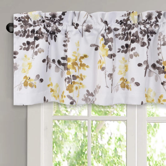 H.VERSAILTEX Valance for Kitchen Windows/Bathroom/Living Room/Bedroom Blackout Window Valance Thermal Insulated Rod Pocket Valance Curtains, 52" W x 18" L, 1 Panel, Floral Pattern in Grey and Yellow