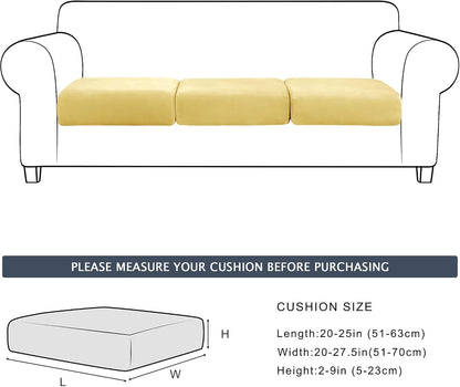 CONRUSER Stretch Cushion Cover, Soft Velvet Plush Cushion Slipcover Seat Sofa Covers Furniture Protector with Elastic Bottom (Yellow, 3)