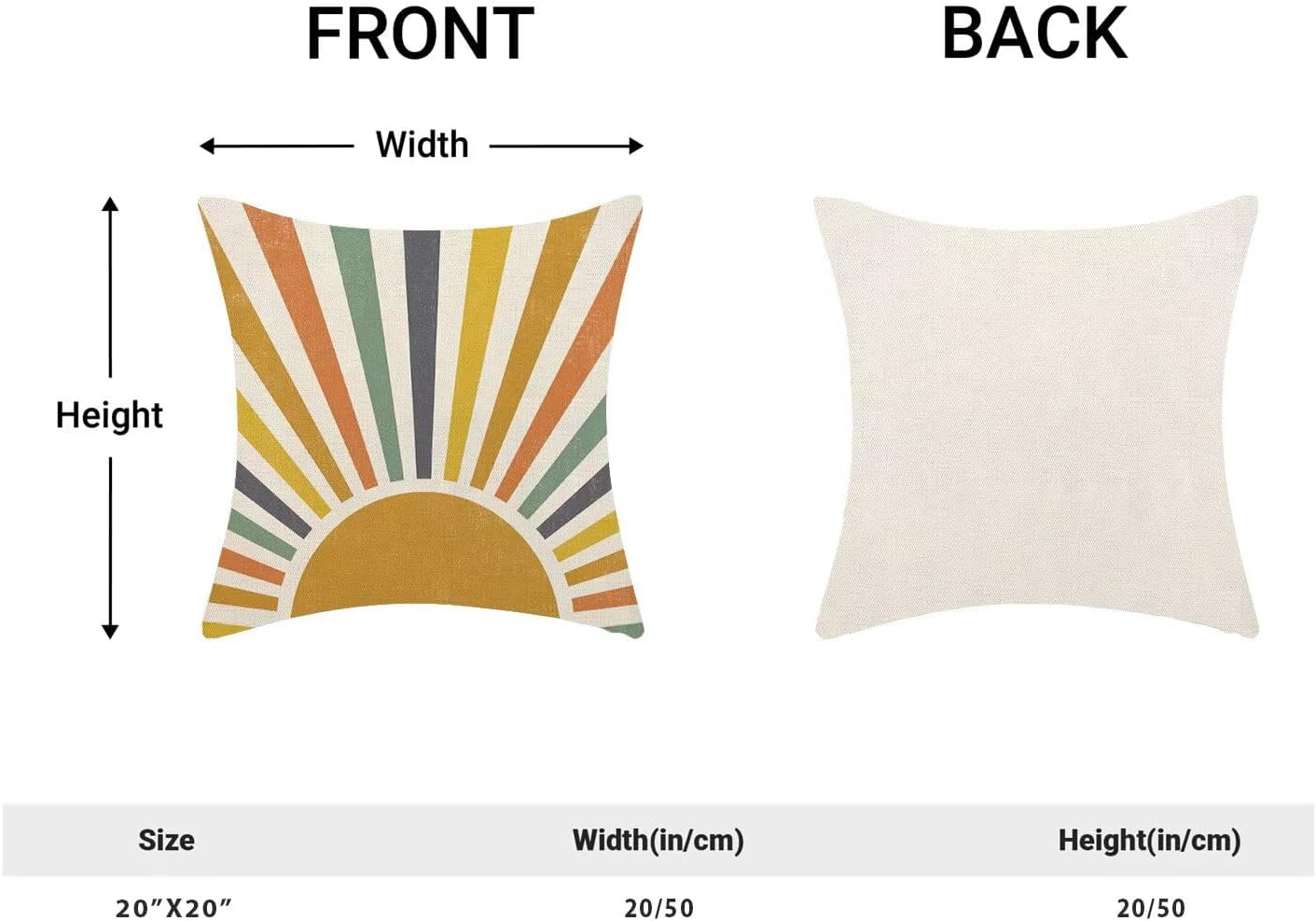 Boho Stripes Pillow Covers 20 x 20 Set of 2, Summer Yellow Rainbow Sun Outdoor Decorative Throw Pillows Farmhouse Linen Sunshine Cushion Case for Home Couch Sofa Decor