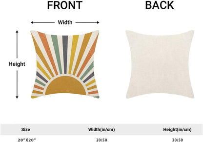 Boho Stripes Pillow Covers 20 x 20 Set of 2, Summer Yellow Rainbow Sun Outdoor Decorative Throw Pillows Farmhouse Linen Sunshine Cushion Case for Home Couch Sofa Decor