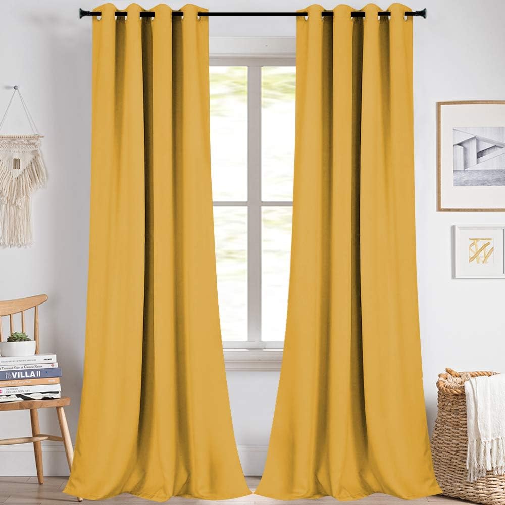 KEQIAOSUOCAI 95 Inches Yellow Blackout Curtains Grommet Top Drapes for Bedroom Light Reducing Window Sun Block Curtain Panels for Living Room 2 Panels 52W x 95L