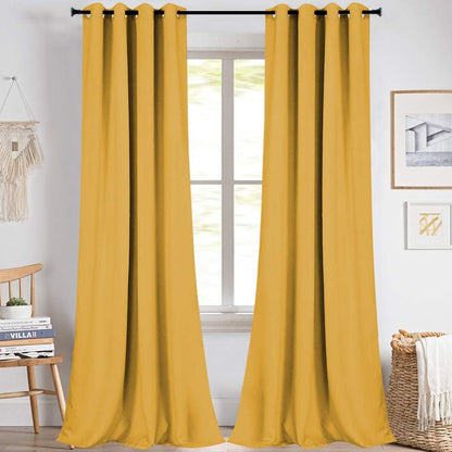 KEQIAOSUOCAI 95 Inches Yellow Blackout Curtains Grommet Top Drapes for Bedroom Light Reducing Window Sun Block Curtain Panels for Living Room 2 Panels 52W x 95L
