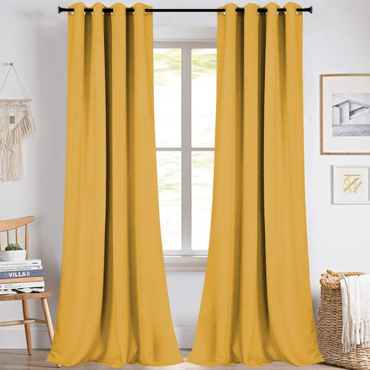 KEQIAOSUOCAI 95 Inches Yellow Blackout Curtains Grommet Top Drapes for Bedroom Light Reducing Window Sun Block Curtain Panels for Living Room 2 Panels 52W x 95L