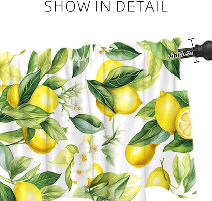 Yongqian 18x54inch Lemon Fruit Window Treatment Valance Watercolor Print Green Leaves Yellow Lemon Window Valance with Rod Pocket Kitchen Dining Room Decoration