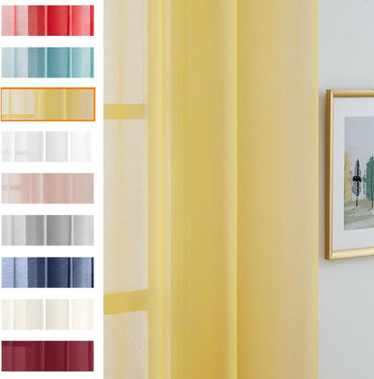 July Joy Semi Linen Look Sheer Curtains for Bedroom, Living Room Grommet Light Filtering Solid Voile Window Curtains, Set of 2 Panels (52 x 84 inch, Yellow)