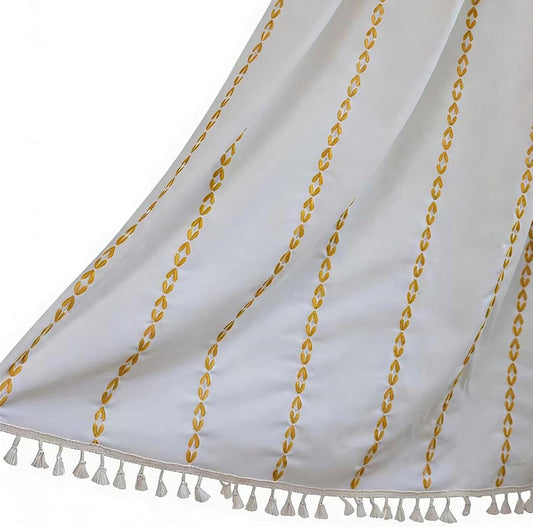 Deeprove Gold Yellow Boho Curtains 84 inches Long for Bedroom, Vintage Bohemian Embroidery Farmhouse Cotton Striped Linen Country Tassel Window Treatments Fall Thanksgiving Decor, W52 x L84, 1 Panel