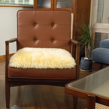IRIWOOL Square Fur Sheepskin Chair Cover Seat Cushion Pad Super Soft Area Rugs for Living Bedroom Sofa 18" x 18" (Yellow, 18" x 18" (Pack of 1))