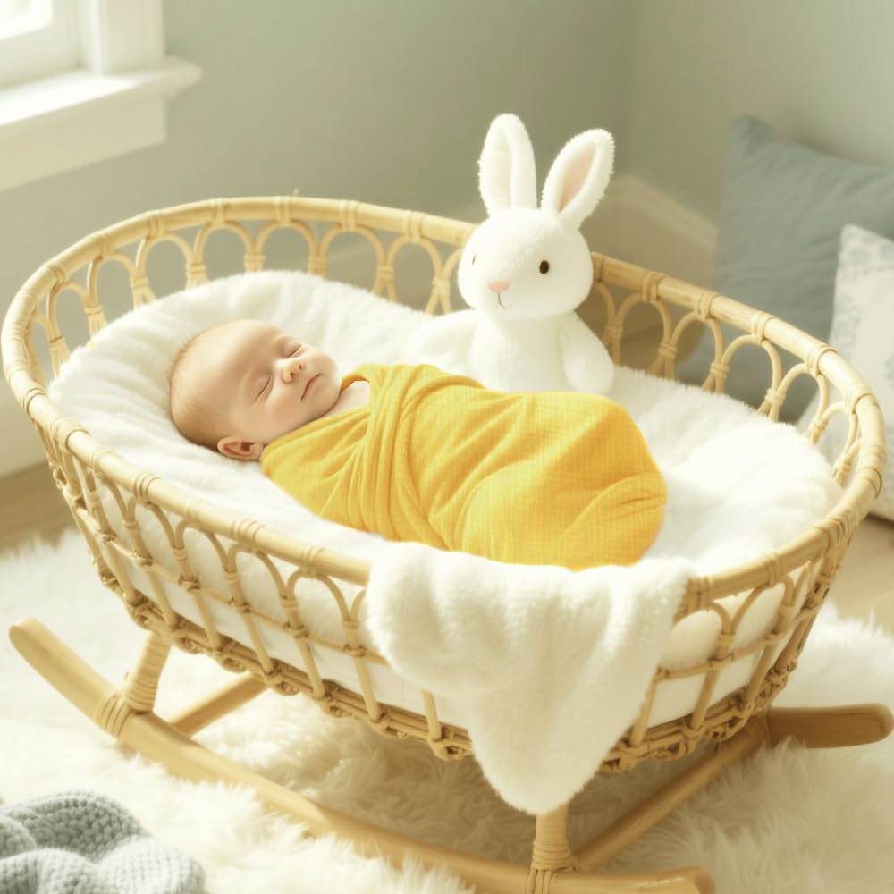 Muslin Swaddle Blankets for Baby Boy - 3 Pack 47x47 Inch Large Receiving Blankets, Soft Breathable Cotton Nursery Swaddles for Newborn, Infant & Todler (Yellow, White, Banana)