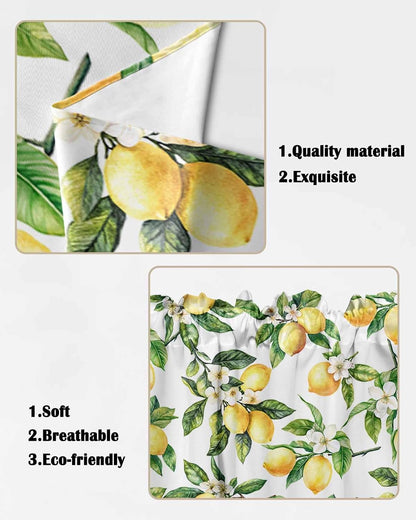 Yellow Lemon Swag Curtain Green Valance For Kitchen Window,Spring Summer Flower Wide Rod Pocket Curtain Drapes for Bedroom Bathroom Cafe Living Room Leaf Plant Light Filtering Drapery Panel,56"Wx36"H