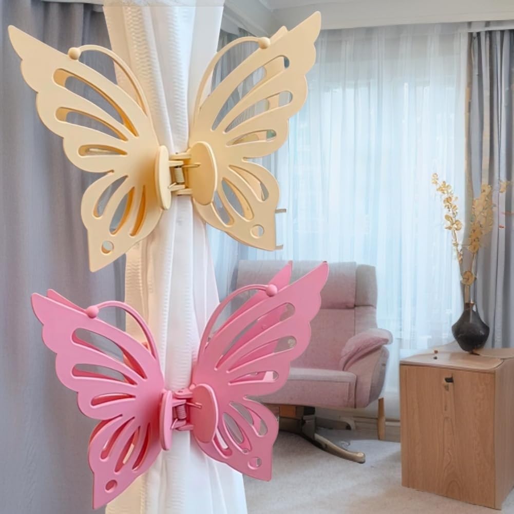 Lovely Gold Butterfly Curtain Tiebacks 2Pcs - SiegYma Cute Girlie Bedroom Curtain Holdbacks, Decorative Drapery Clips, Wall-Friendly Bow Tiebacks for Drapes(Yellow)