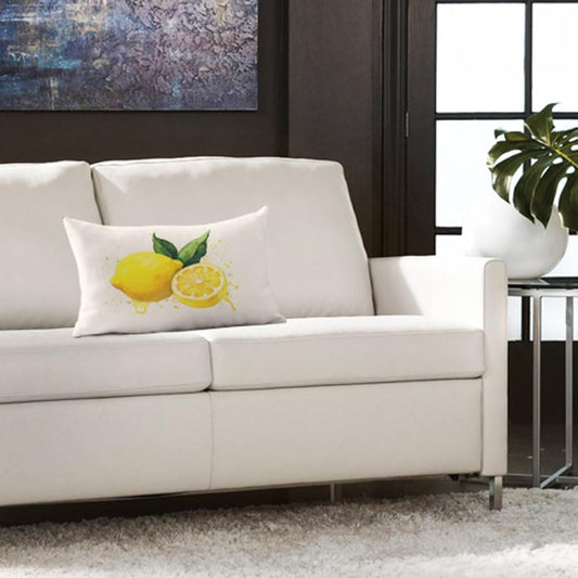 AOYEGO Lemon Throw Pillow Cover 12x20 Inch Nature Watercolor Summer Fruit Lemons Slice Leaves Rectangle Pillow Cases Home Decorative Cotton Linen Cushion Cover for Bed Sofa Yellow Green