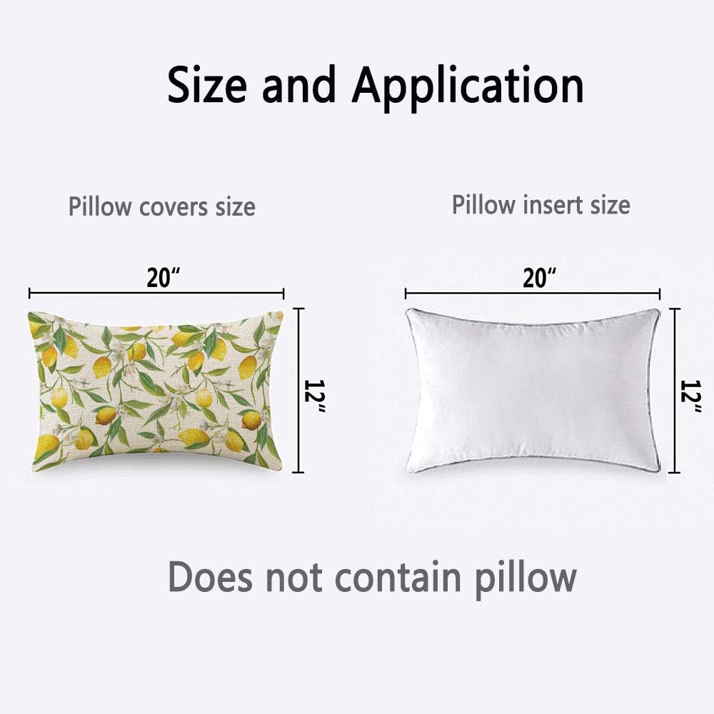 HOSNYE Lemon Throw Pillow Cover Fruits and Leaves Floral Linen Fabric for Couch Bed Sofa Car Waist Cushion Cover 12 x 20 inch Pillow Case