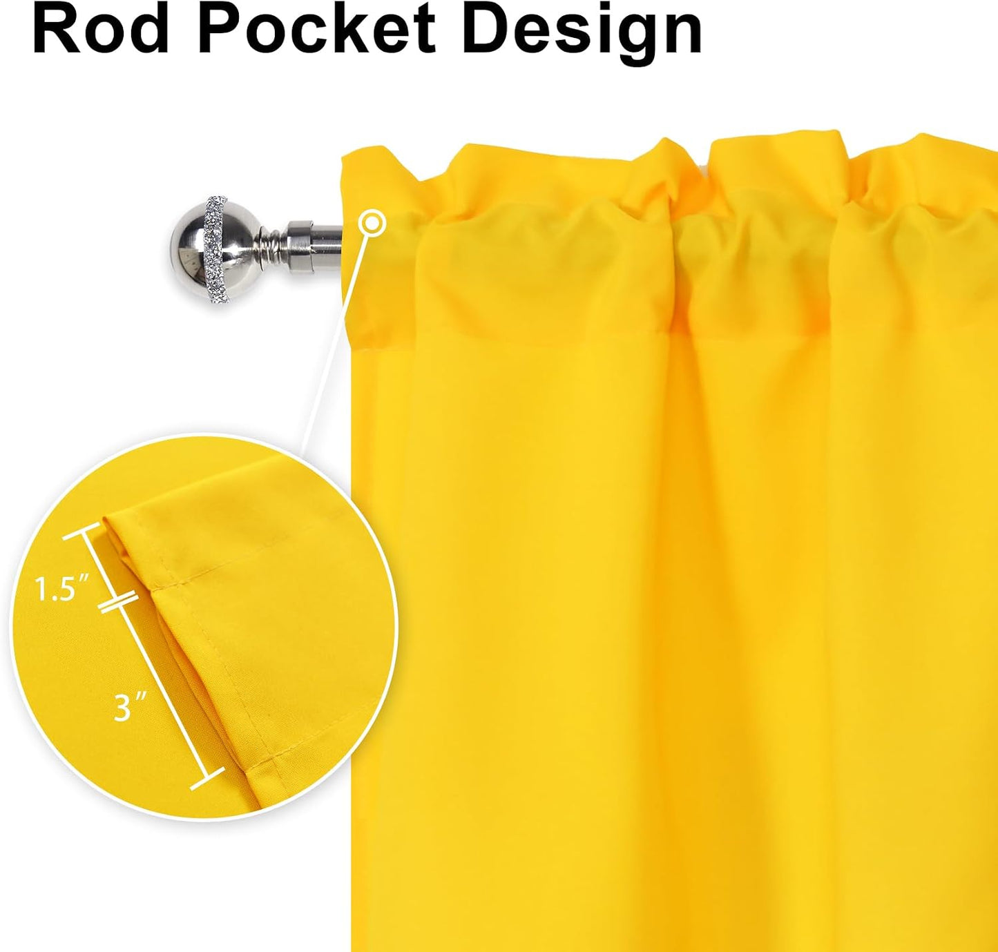 DWCN Valance Curtains for Living Room, Kitchen Valances Solid Short Topper, Rod Pocket Bathroom/Basement Curtain for Window Treatment, 1 Panel, 42 X 12 Inch, Yellow