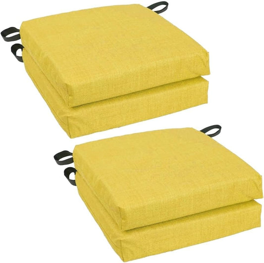 TRP Indoor Outdoor Reversible Square Deep Seat Patio Chair Cushions Set of 4 with Hook/Loop Ties | Box-Edged Zipper-Closed All Weather Lemon Yellow Color | Dining Chair Stain Water Proof 16" X 16"