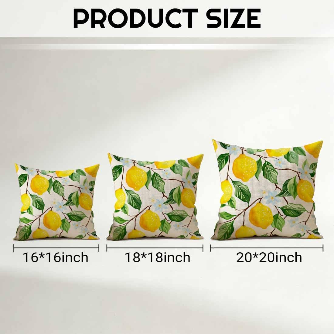 Yellow Lemon and Flower Linen Throw Pillow Covers 16x16 Inches Refreshing Visual Decorative Cushion Lovers of Fresh Designs, Living Room and Bedroom